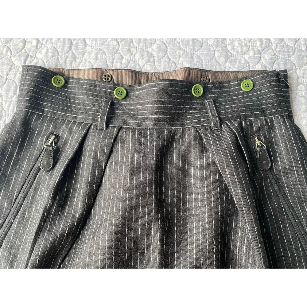 Paul Smith Wool Black Lined Pinstripe Skirt Pockets Buttons Size 42 (US 4/6)